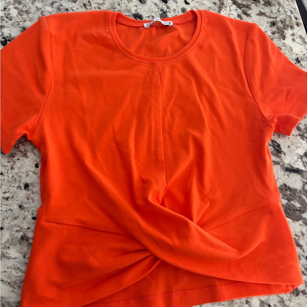 Zara Orange Short Sleeve Tee with Soft Cotton Comfort